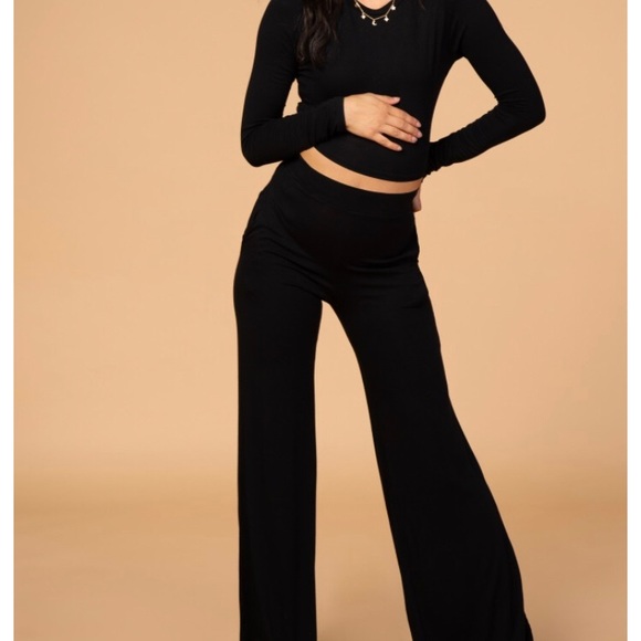 Pinkblush Pants - Maternity Black Crop Top High Waisted Pant Set Pinkblush Pants - Maternity Black Crop Top High Waisted Pant Set